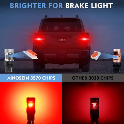 AINOSEIN 7440/7443 LED Bulb Red - Brighter 3570 Chips, CANBUS Error Free, Built-in Resistor, Aluminum for Brake Light