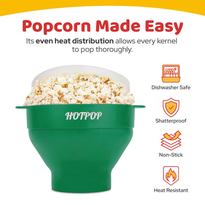 The Orginal HotPop Silicone Popcorn Maker - Microwave Popcorn Popper with Handles - Collapsible Bowl, Heat-Resistant, Easy to Clean, Ideal for Family Movie Nights, 15-Cup Capacity - Red