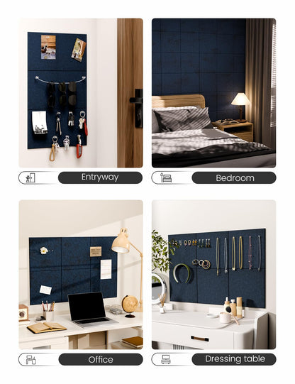 Felt Bulletin Board Tiles -28"x18" Cork Board Alternative for Office Decor, Push Pin Board Wall Organizer 6-Pack - Carbon Blue