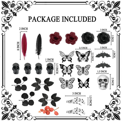 TSVATE Gothic Cake Decorations - 26PCS Black Cake Toppers with Red Black Rose, Skull, Butterfly Cupcake Toppers for Goth Birthday, Wedding, Halloween