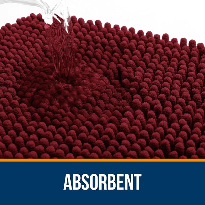 OLANLY Large Bathroom Rugs 45x27, Extra Soft Absorbent Chenille Bath Rugs, Rubber Backing Quick Dry, Machine Washable Bath Mats for Bathroom Floor, Tub and Shower, Home Decor Accessories, Burgundy