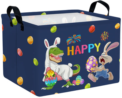 TUAUAN Large Easter Basket Folded Teen Eggs Box Canvas Empty Shelf Storage Bin Bunny Room Decor (Deep Blue)