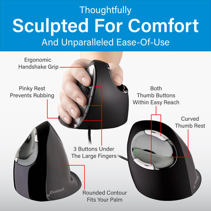 Evoluent – Inventor of The Vertical Mouse – VMDMW Ergonomic Vertical Mouse Right Hand Med USB Wireless, Sculpted for Comfort, Reduces Wrist Strain, 4 Speeds, 6 Customizable Buttons in Windows