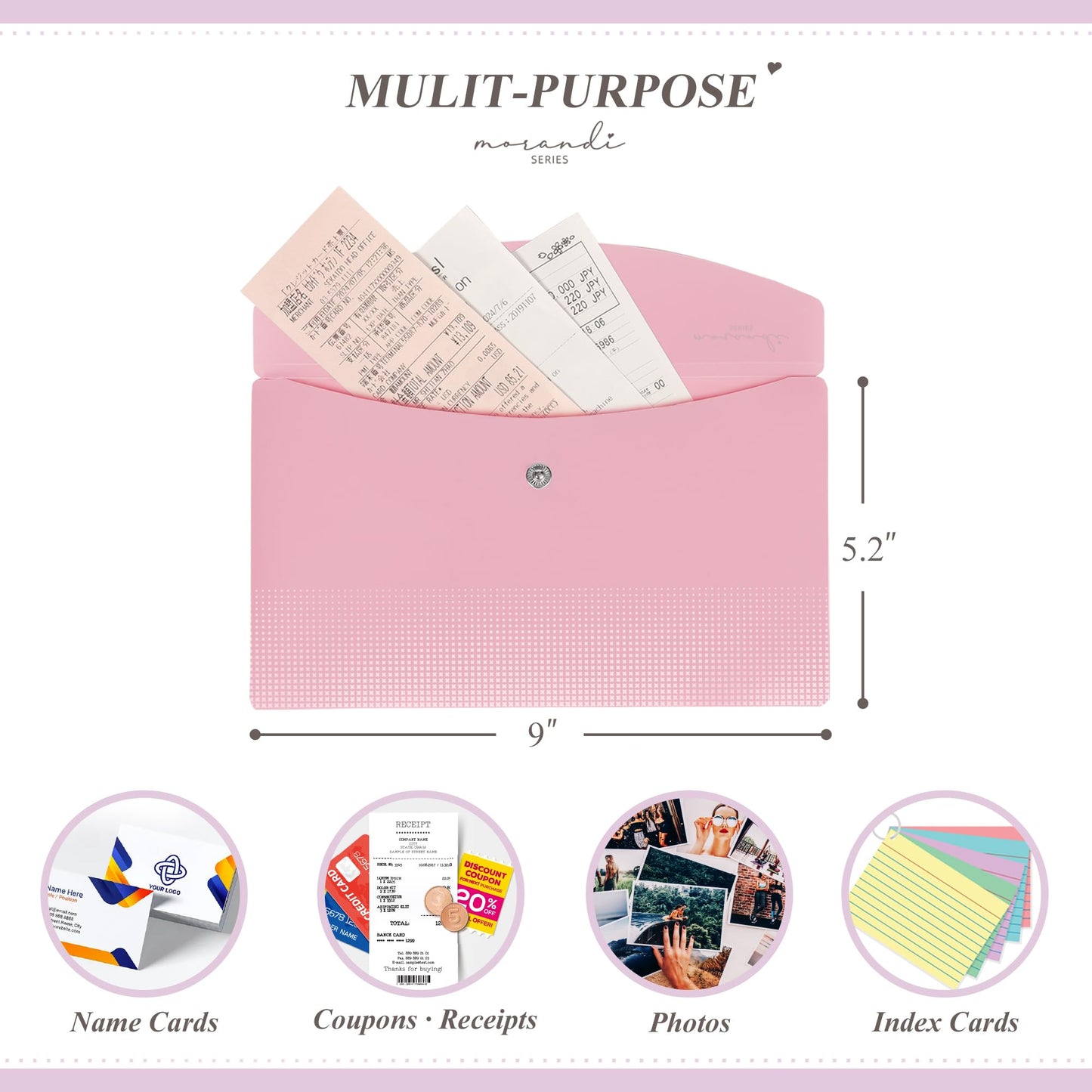 H4D Budget Envelopes for Cash System, Bill Bags, Small Plastic Receipt Holder Organizer, Pastel Colors, 9x5 Inch, 12 Pack