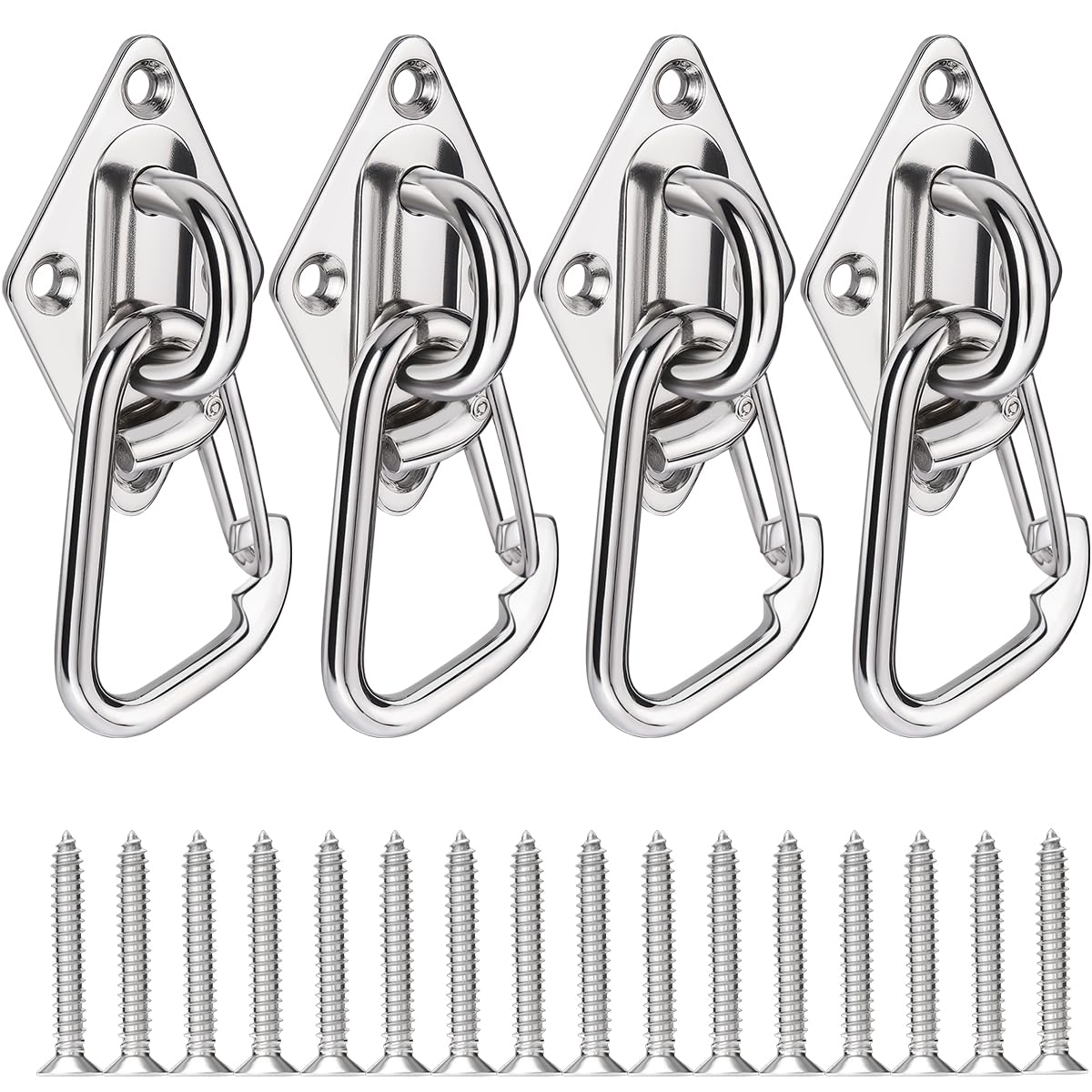FUCNEN Stainless Steel Pad Eye Hook 4PCS M6 Rhombus Ceiling Hooks and Screws for Hanging Hammock, Plants, String Lights, Canopy, DIY, Porch Swing Hanging Kit, Indoor & Outdoor Use Swing Hooks