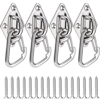 FUCNEN Stainless Steel Pad Eye Hook 4PCS M6 Rhombus Ceiling Hooks and Screws for Hanging Hammock, Plants, String Lights, Canopy, DIY, Porch Swing Hanging Kit, Indoor & Outdoor Use Swing Hooks