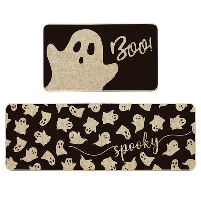 Artoid Mode Spooky Ghosts Boo Halloween Kitchen Mats Set of 3, Black Home Decor Low-Profile Kitchen Rugs for Floor - 17"x29"+17"x36"+17"x47"