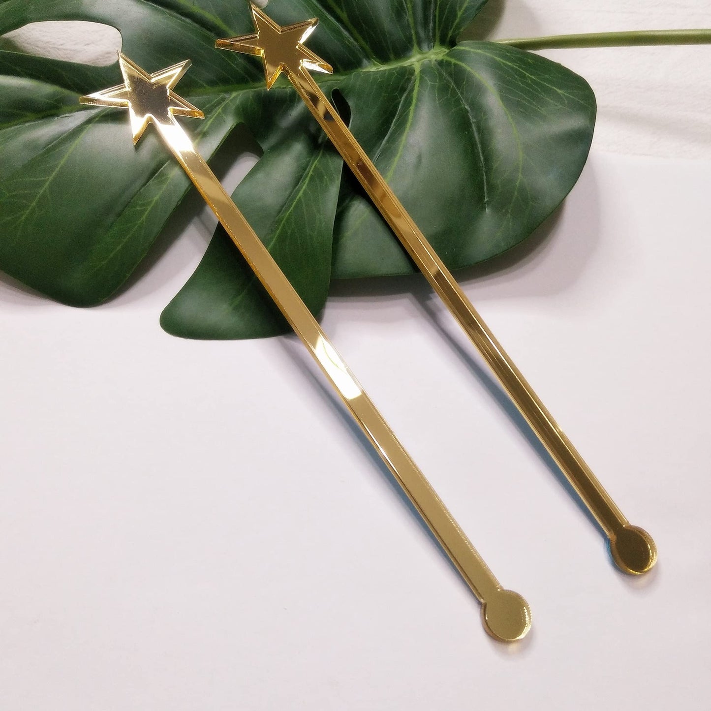 20PCS Star Drink Stirrers, Acrylic Cocktail Stirrers, Drink Stirrers, Laser Cut Wedding Decor Drink Stirrers Swizzle Sticks (Gold Mirror)
