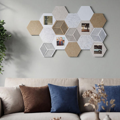 Mindsoft 16 Pcs Hexagon Cork Board Tiles for Wall Decor, 7x6 Inch Self-Adhesive Corkboard Tiles with 50 Pins, Hexagon Pin Board for Home Office Classroom Notes Photos DIY Decor