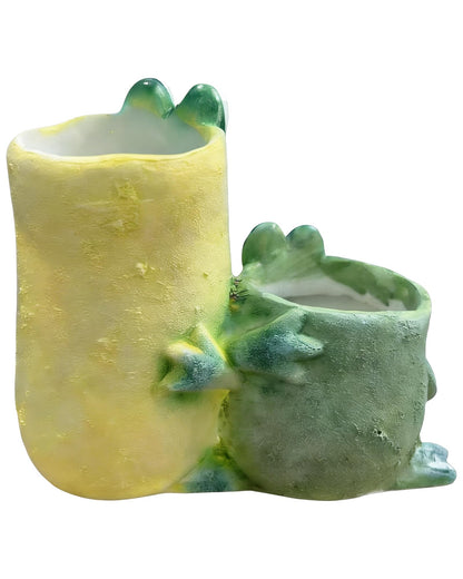 Nattol Frog Planter Pot with Drainage Hole – Resin Flower Pot & Pen Holder for Desk Décor, Indoor Home or Office Decoration