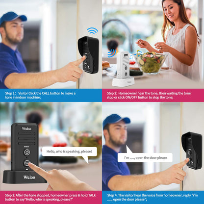 Wireless Intercom Doorbells for Home Classroom, Wuloo Waterproof Electronic Doorbell Chime with 2640 Feet Range 3 Volume Levels Rechargeable Battery (1&1-Black)