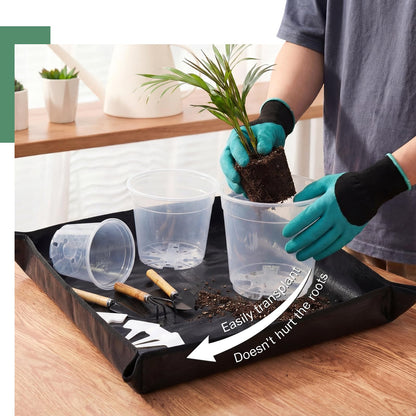 Yiyiring 83 Pcs Garden Supplies Tools Kit, 5/6/7 Inch Clear Plastic Plant Pots with Transplanting Mat, Trowel Cultivator Rake Set, Label & Glove, Succulent Tools Gift for Plant Lovers Accessory