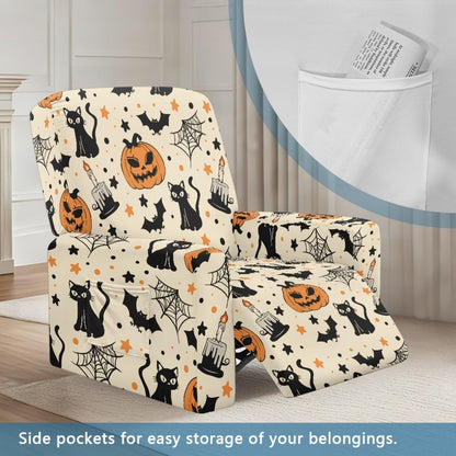 ASQVTIFE Pumpkin Recliner Covers That Stay in Place for Living Room Halloween Black Cat Electric Recliner Chair Covers Halloween Chair Cover for Recliner Halloween Decorations for Home Easy to Clean