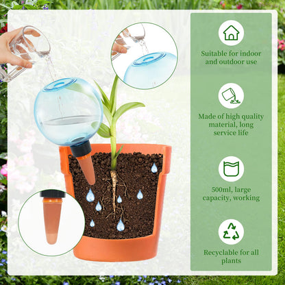 GEWOSI 6pcs Large Plant Self Watering Globes, 17.5 oz Plastic Water Bulbs Top Fill, Plant Watering Devices System Slow Release Terracotta, Water Spikes Stakes for Indoor(6pack)