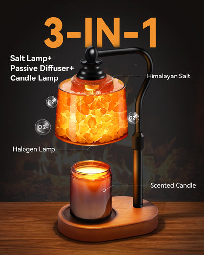 CaHomet 3-in-1 Candle Warmer Lamp with Timer Dimmable, Himalayan Salt Lamp & Passive Diffuser, Gifts for Women, House Warming Gifts, Wax Melt Warmer for Jar Candles (Black)