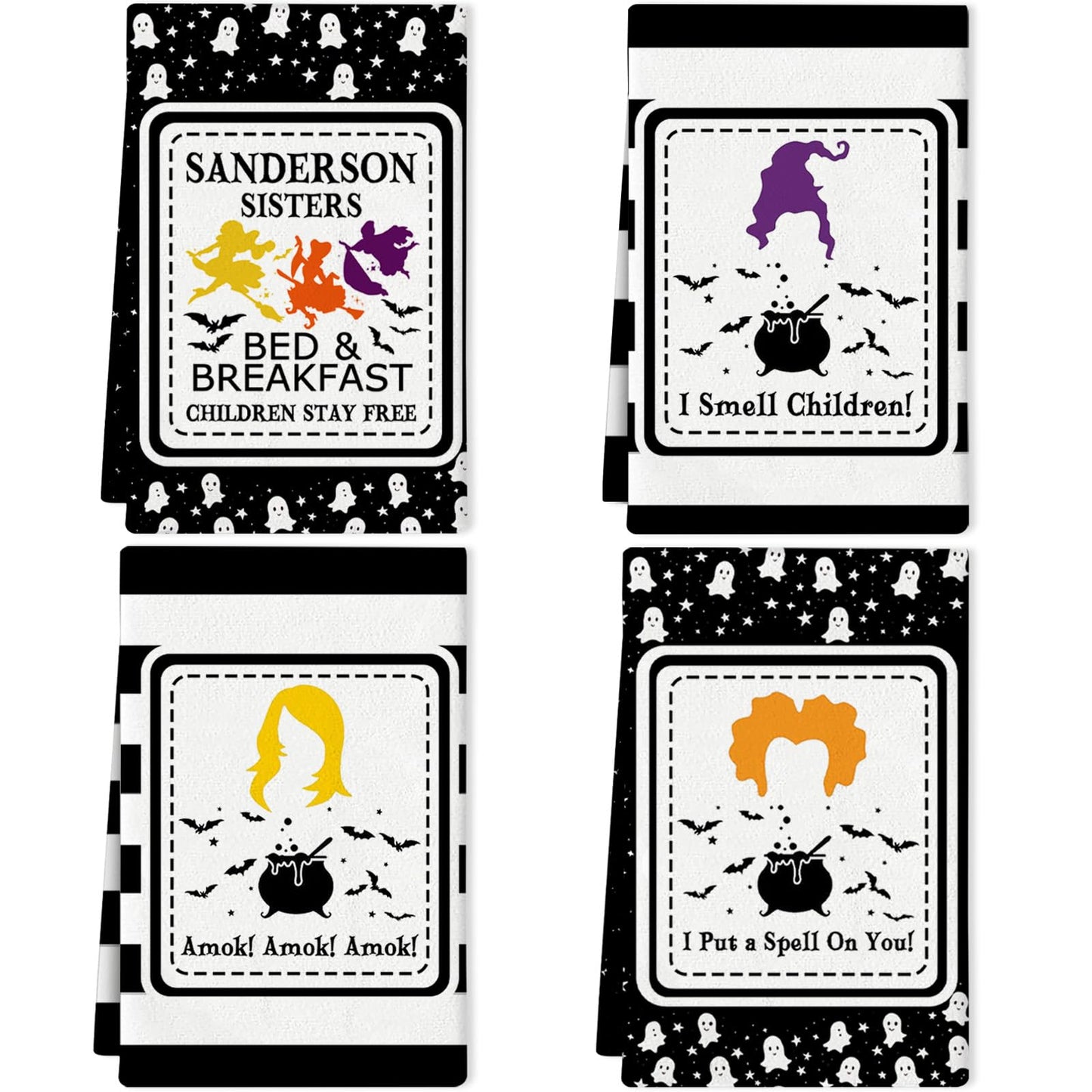 4 Pcs Halloween Kitchen Towels Hocus Pocus Decor I Smell Children Funny Hand Towels for Bathroom Gothic Dish Cloths Halloween Bathroom Decortions Housewarming Gift for Home Wall Decor 15.7x23.6 Inches