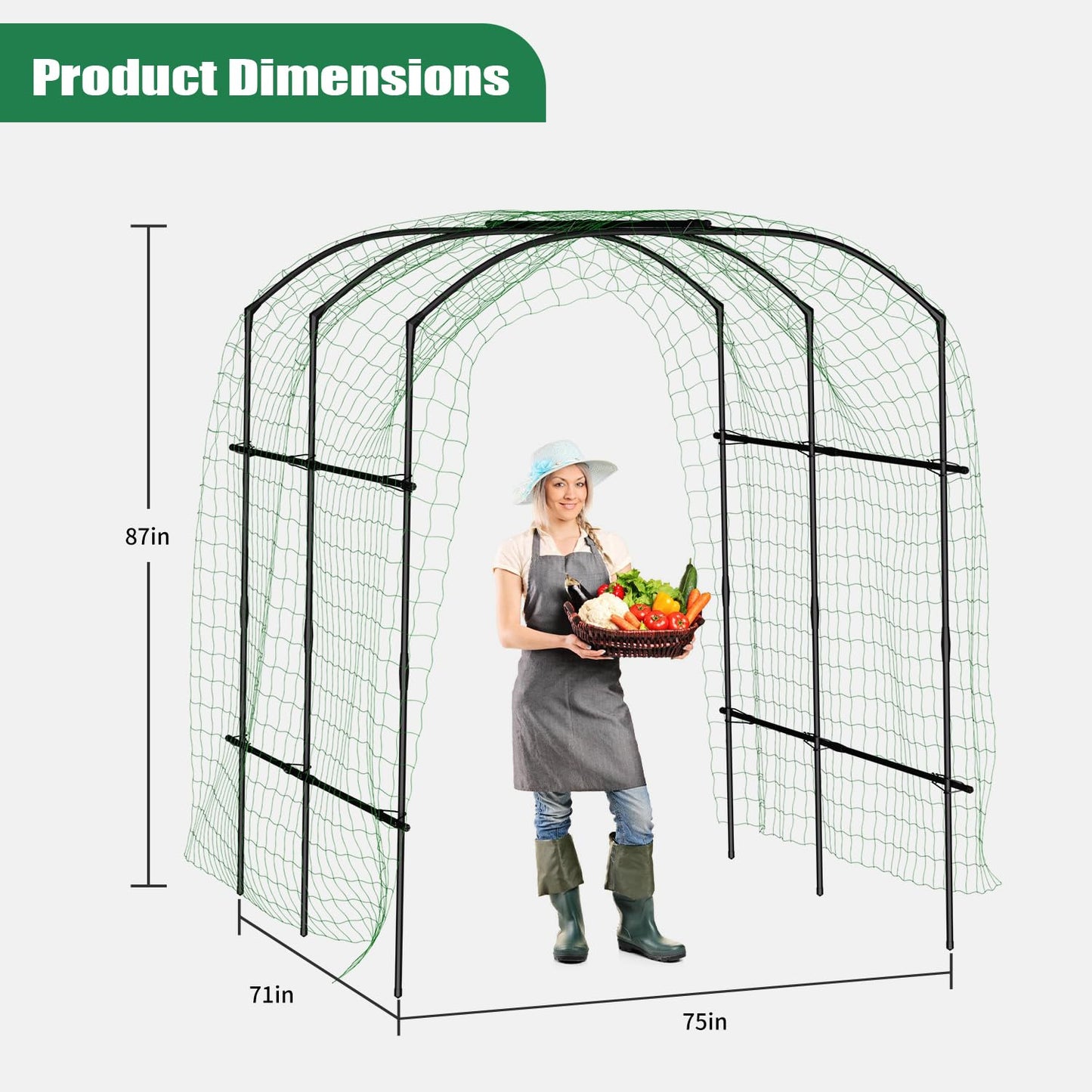 SUNYRISY Garden Arch Trellis, Metal Core Trellis for Climbing Plants Outdoor, 87" x 71" x 75" Tall Archway Tunnel Plant Support for Vine Cucumber Tomato Grape Vegetables Climbing Plants