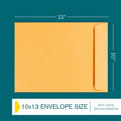 10x13 Brown Kraft Open End Envelopes Peel & Seal, 100 Pack, Self Seal Mailing Catalog Envelopes for Documents, Business and Home Shipping, 28lb Heavyweight Paper