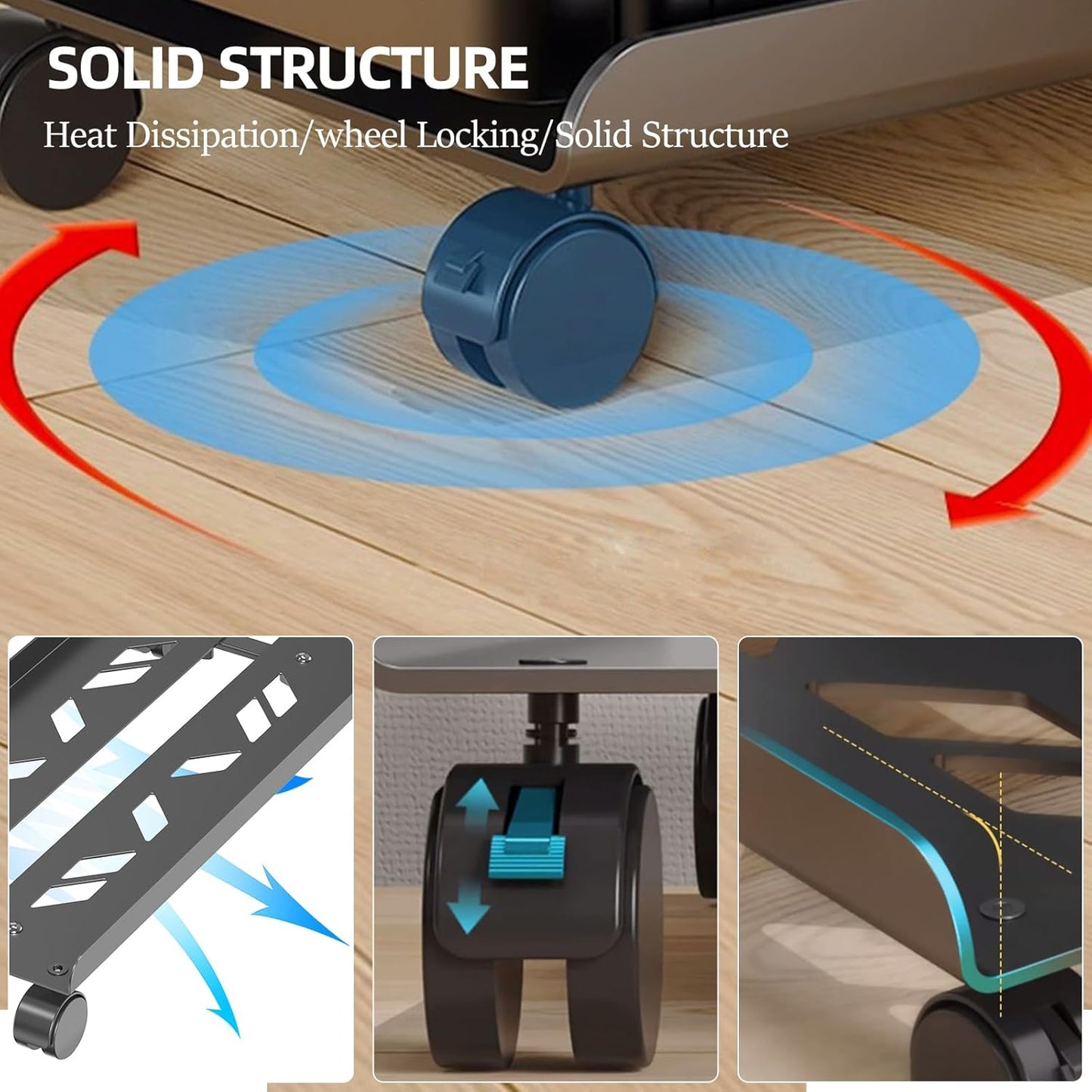 Adjustable Computer Tower Stand, Ventilated Mobile CPU Stand Fits Most PC Tower, Steel Desktop CPU Holder with Rolling Caster Wheels, PC Floor Cart Riser for Gaming Office Desk Accessories