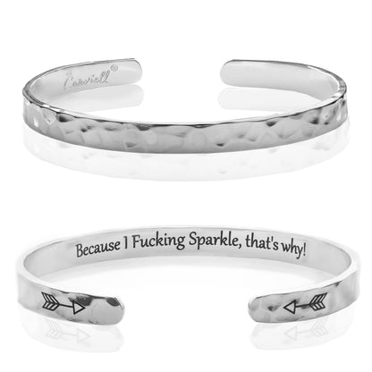 Carviell Hammered Engraved Bracelet for Women, Stainless Steel, Motivational Silver Cuff, Funny Teens Gifts, Graduation Bangle