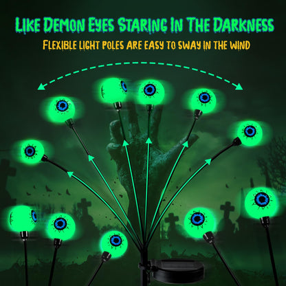 Lewondr Halloween Decorations Outdoor Eyeball Lights, 6 Pack Solar Garden Lights with 2 Modes, Waterproof Firefly Lamps Swaying by Wind for Yard, Pathway, Lawn, Patio, Party, Green