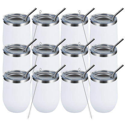 MEWAY 12 OZ/12 Pack Wine Tumbler Glasses with Lid -Double Wall Vacuum Stainless Steel Travel Tumbler Mug,Stemless Insulated Wine Cup for,Coffee,Cocktails,Gifts (White,Set of 12)