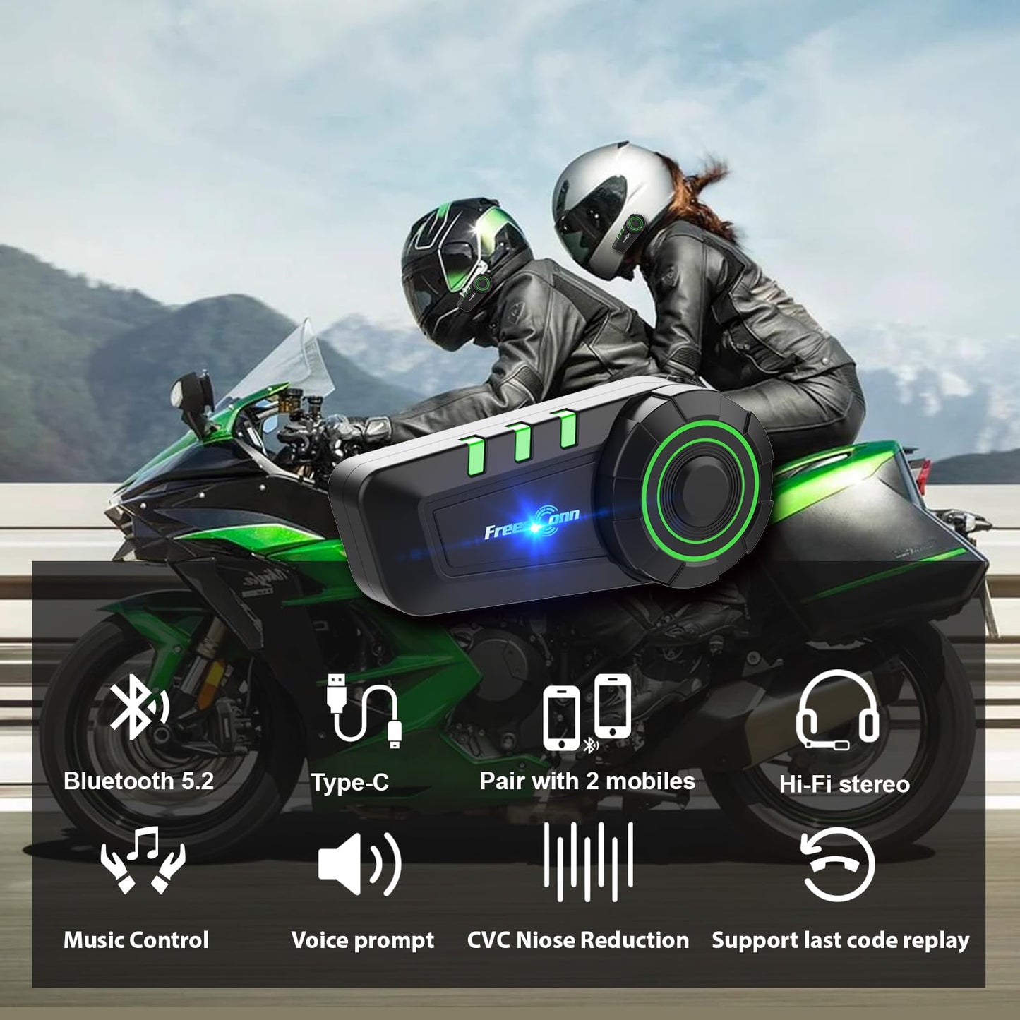 FreedConn Motorcycle Bluetooth Headset KY Bluetooth Helmet Intercom Motorcycle Communication Systems with CVC Noise Cancellation Stereo Music IP65 for Full/Half Face Helmet Basic Single People Use