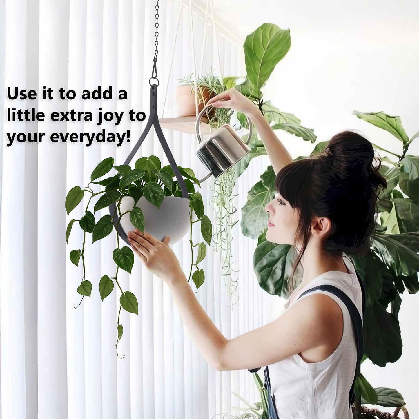Hajia Waterdrop Shaped Hanging Planter, Metal Plant Hanger with Non-Detachable Pot, Hanging Plant Holder for Wall and Ceiling Decor.(No Plants and Drainage Holes) (Black, Medium 1 Pack)