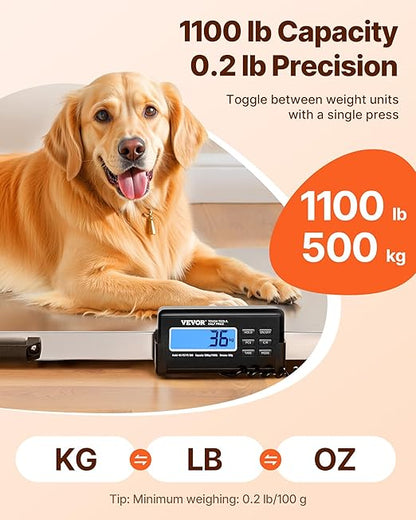 VEVOR 1100Lbs x 0.2Lbs Digital Livestock Scale Large Pet Vet Scale Stainless Steel Platform Electronic Postal Shipping Scale Heavy Duty Large Dog Hog Sheep Goat Pig Sheep Scal
