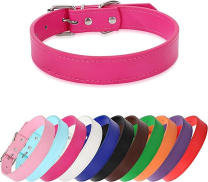 Rose Red Soft Leather Dog Collar for Small,Medium, Large Dog, Comfortable and Adjustable (Wide: 0.55'' for Dog's Neck: 9''~12'', Rose Red, S)