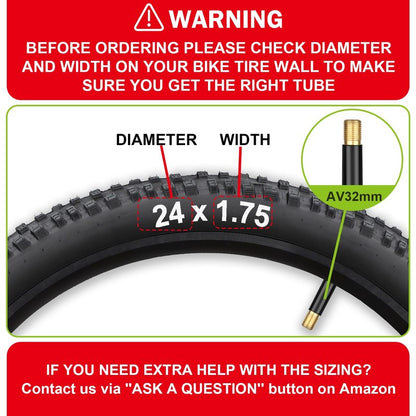 2-Pack Bike Inner Tube for 24 X 1.75/1.95/2.10/2.125", Premium 24x1.95 Bicycle Tube with 32 mm Schrader Valve 2PCS Levers, 24x2.125 Tube Compatible with Road/MTB/Kids Bike by Hydencamm (2 of One Size)