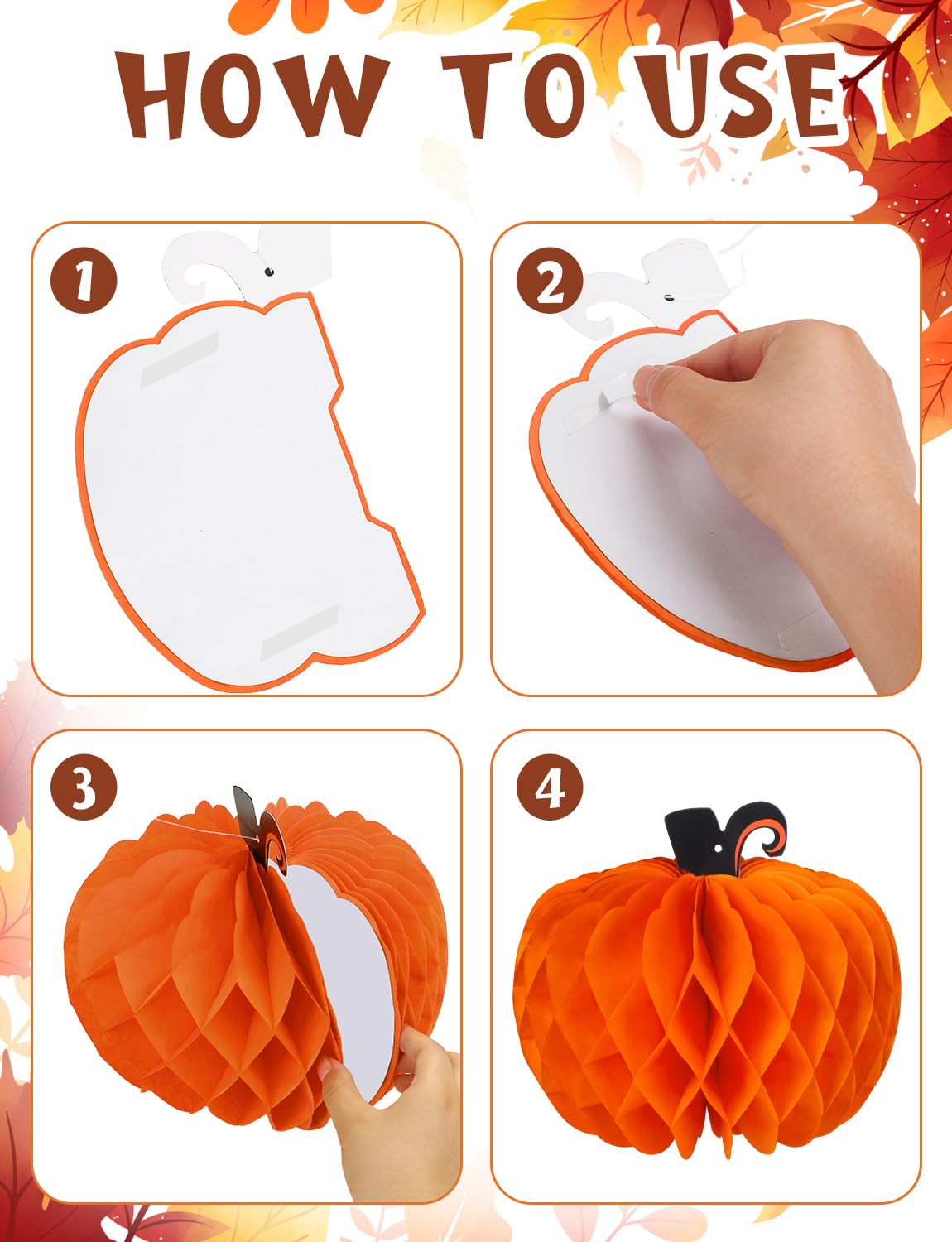 12 Pcs Fall Pumpkin Honeycomb Paper Decorations, Thanksgiving Pumpkins Table Centerpieces Hanging Pumpkin Honeycomb Tissue Balls for Halloween Thanksgiving Harvest Party Decor