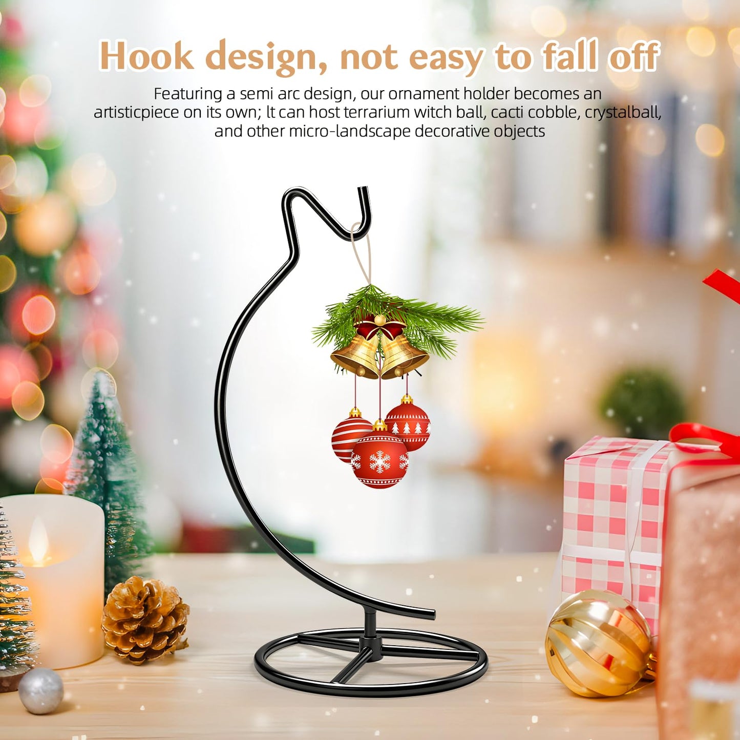 TSUMAZURE Ornament Display Stand with Hook, 11" Black Iron Hanging Stand for Air Plants, Glass Balls, Witch Balls, Terrariums, Christmas & Wedding Decorations, Home & Office Decor (black)