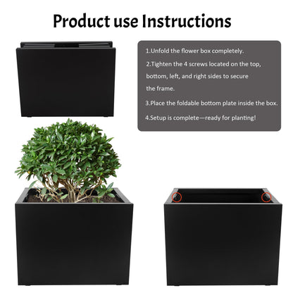 TISUWING Galvanized Steel Rectangular Planter, 16"x 12"x 12" Small Planters for Outdoor Plants, Black Outdoor Planter with Drainage Holes