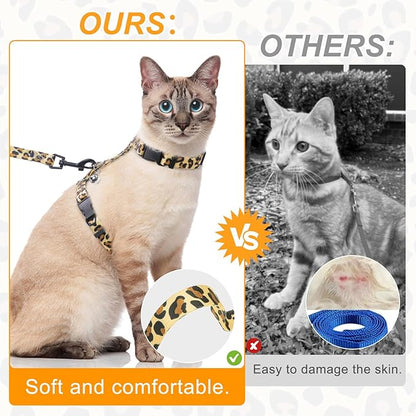 BEAUTYZOO Cat Harness and Leash Set Escape Proof for Walking, Kitten Soft Adjustable Vest Harnesses for Small Medium Large Cats, Easy Control Breathable Plaid Ribbon Nylon for Outdoor Indoor Use