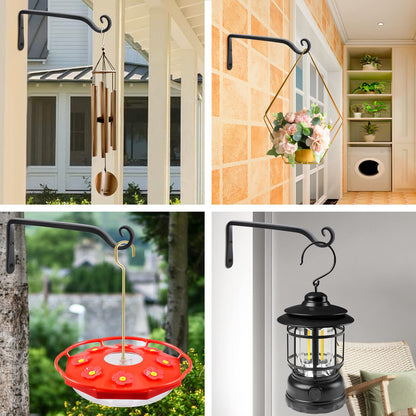 FEED GARDEN Wall Hooks for Hanging Plants 10 Inch - 2 Pack Heavy Duty Metal Plant Brackets, Holds 48 lbs, Rust Resistant Black L-Shape Hooks for Indoor Outdoor Decor