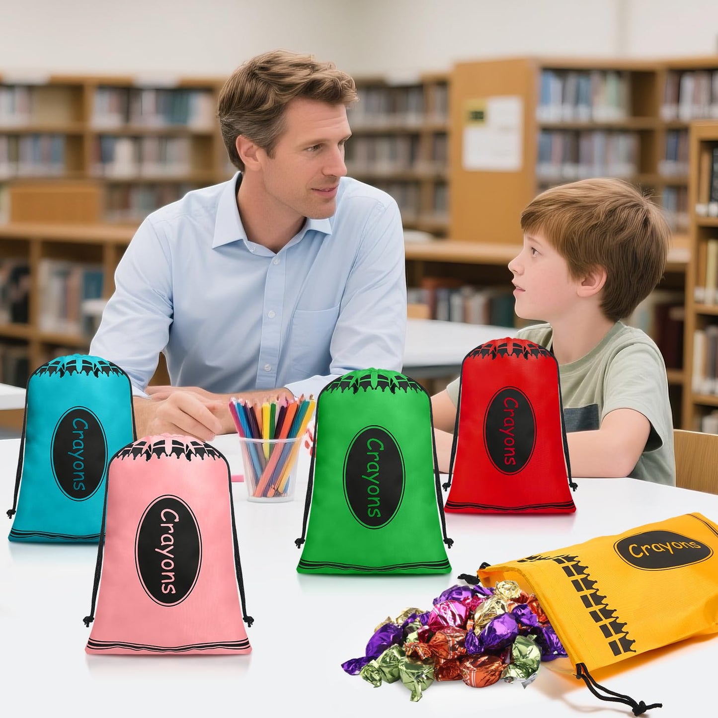 VZZNN 24 Pcs Crayon Drawstring Bags 8 Colors 10 x 7 IN Party Favors Bulk Reusable Treat Bags Back to School Graduation Birthday Party Supplies Bulk Rainbow