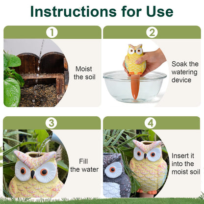 MCleanPin 4 Pack Self Watering Spikes and Globes, Handmade Terracotta Owl Self-Watering Plant Devices with Slow Release System, Automatic Water Bulbs for Indoor and Outdoor Garden Pots Vacation
