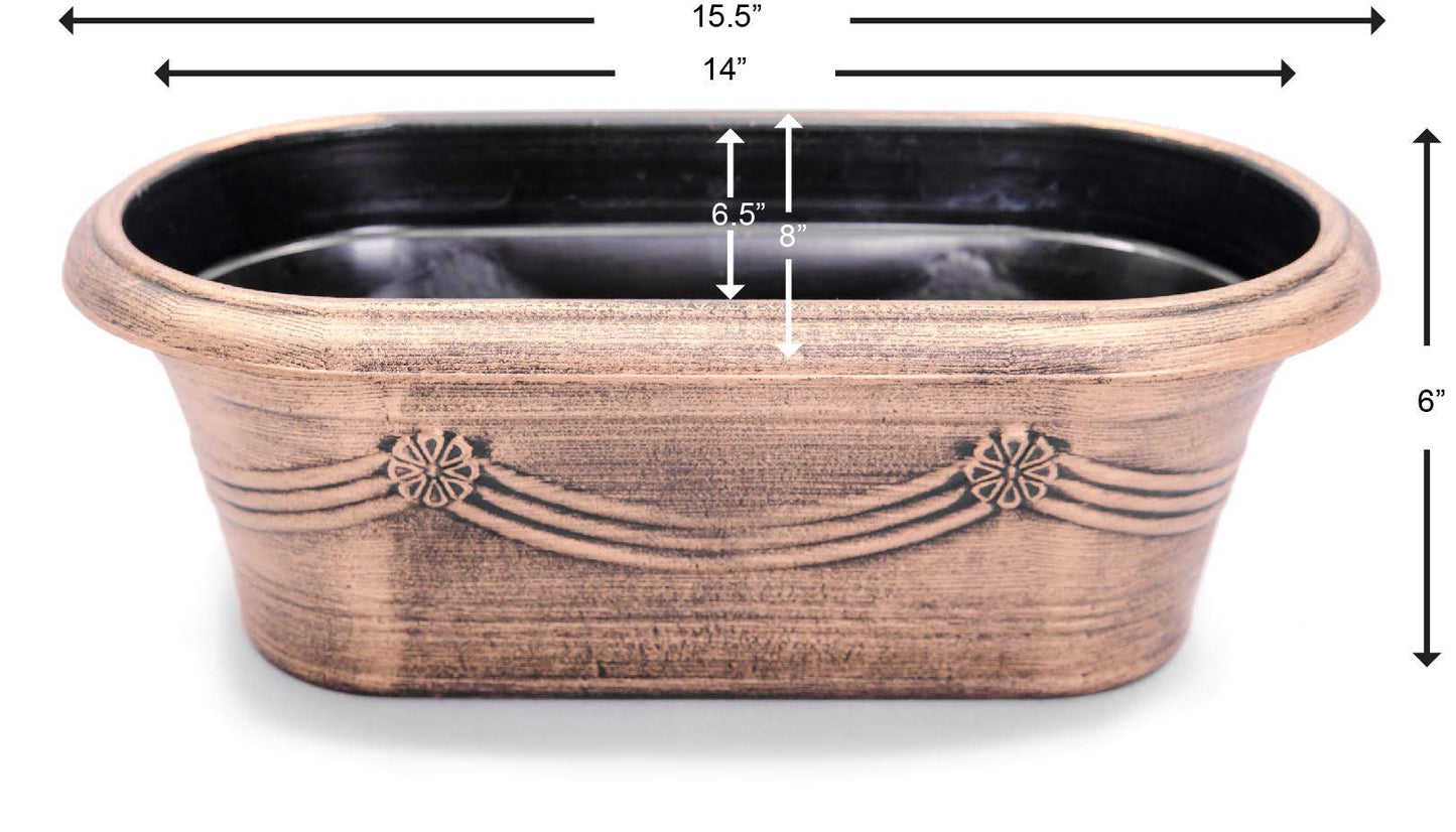 Sapphire USA Rustic Metal Look (2 Pack) Rectangle Plastic Planter Seedlings Nursery Flowerpot for Garden Patio Office Ornaments Home Decor Long Lasting Reusable Lightweight (16 Inches, Gold)