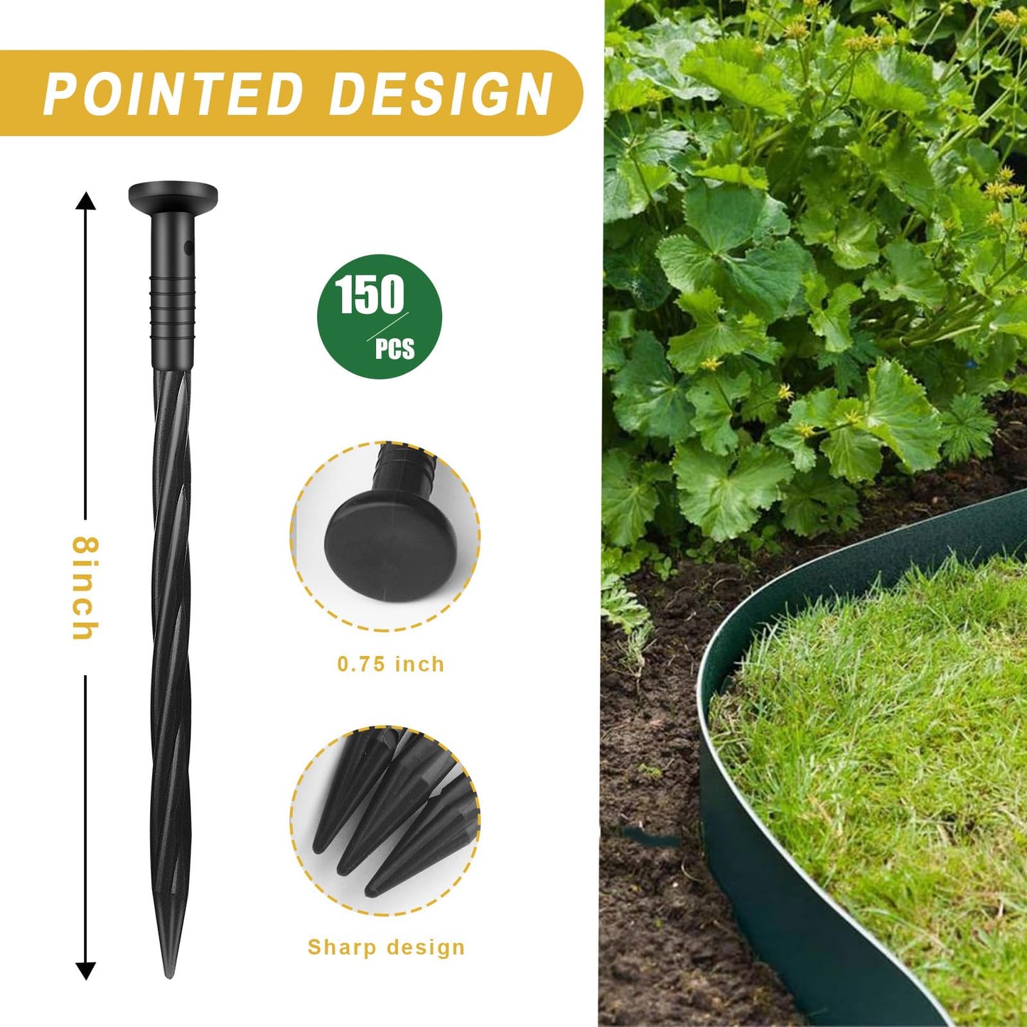 Aolabela 150 Pack 8 Inch Plastic Landscape Edging Anchoring Stakes Garden Lawn Yard Spikes Landscaping Stakes for Paver Edging, Weed Barrier, Tent, Artificial Turf