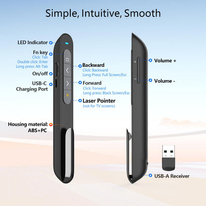 Norwii Rechargeable Bluetooth Presentation Clicker, Wireless Presenter, PowerPoint Presentation Remote with Pointer, Slide Clicker with 328ft Range for Teacher and Presenter, macOS Applicable