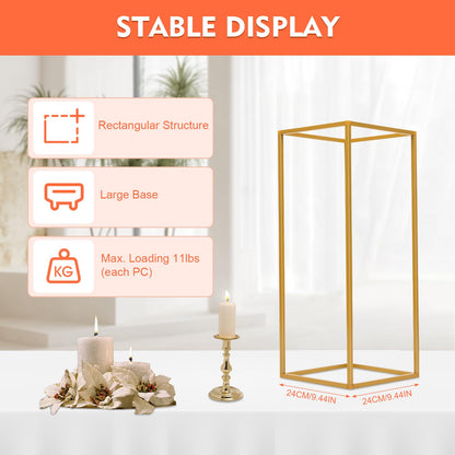 Kangten 10pcs Wedding Flower Stand Column - Geometric Metal Gold Centerpieces Vase for Tables - Rectangular Flower Display Rack for Valentine's Day Wedding Party Table Decoration Supply