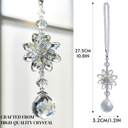 H&D HYALINE & DORA Clear Hanging Crystal Ball Prisms Flower Fengshui Ornament Suncatcher Rear View Mirror Car Charm Decor