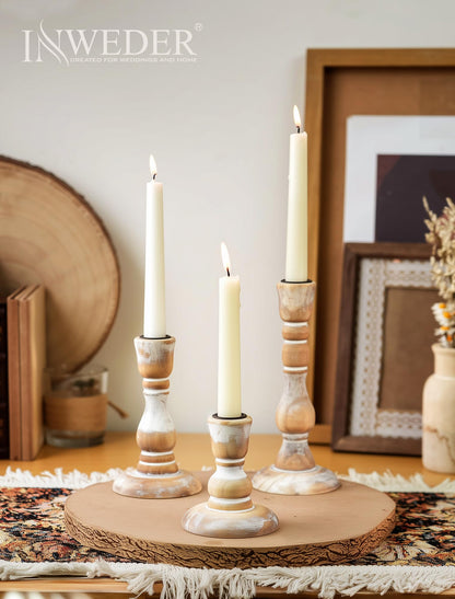Inweder Wooden Candlestick Holders Rustic: Farmhouse Wood Taper Candle Holders Boho Candle Sticks Holder Fall Decor for Dinning Table Mantle Party Holiday Christmas Wedding Home Set of 3