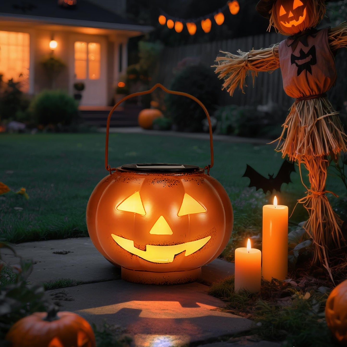 Halloween Pumpkin Solar Lanterns - Jack O Lantern Hanging Solar Light Waterproof for Yard, Patio, Garden,Spooky Decor Halloween Party Decorations