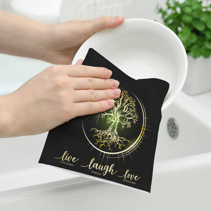 Wovoto Live Laugh Love Kitchen Towels Decorative Set of 2, Absorbent Tree Life Tea Towels Hand Towels for Kitchen,Hippie Witchy Kitchen Decor Aesthetic,Cute Moon Dish Towels for Kitchen Drying