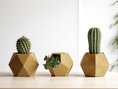 Gallery of Drip 【GeoTrio Modern Geometric Planters】– 3-Piece Faceted Pot Set for Succulents, Cactus, and Indoor Plants – Minimalist Desk Decor, Stylish Gift for Plant Lovers (Gold)