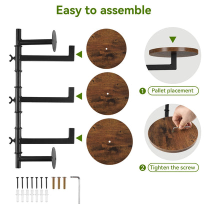 YENGOTH Wooden Rotatable Window Sill Plant Stand, 3 Tier Wall Plant Holder, 180 Degree Rotating Plant Rack, Mid-Century Wooden Style Plant Stand for Indoor and Outdoor Decoration (black)