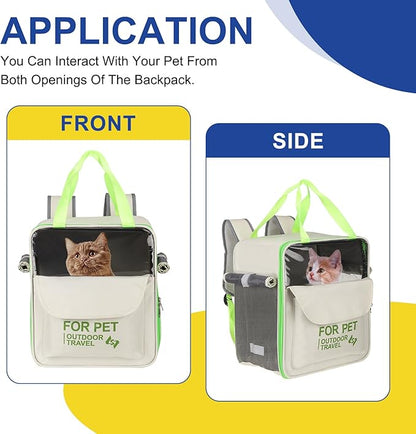 Pet Backpack Carrier, Portable and Ventilated, Oxford Cloth, Dogs Cats and Small Animals Travel Bag 13.39" Up to 16.5 Lbs, (Beige), Intended for Hiking/Camping/Traveling