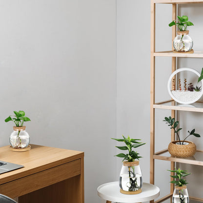 Layhit 4 Pcs Plants Propagation Stations vases Glass Planters with Wooden Lid and Bamboo Stand for Hydroponic Plants Gardening Gifts for Women Mom Home Office Tabletop Decoration(Lovely Style)